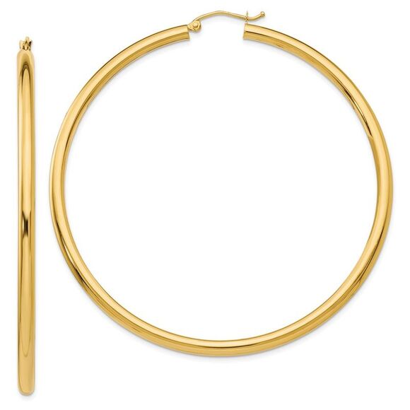 3mm 14k Yellow Gold Classic Round Hoop Earrings 65mm (2 1/2 Inch)